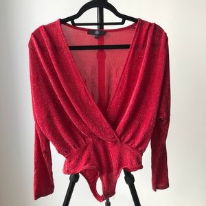 Missguided Red Cross Front Kimono Bodysuit sz 6